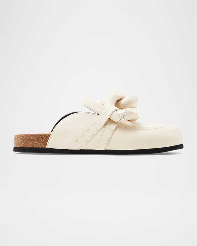 Chunky Chain Leather Loafer Mules
